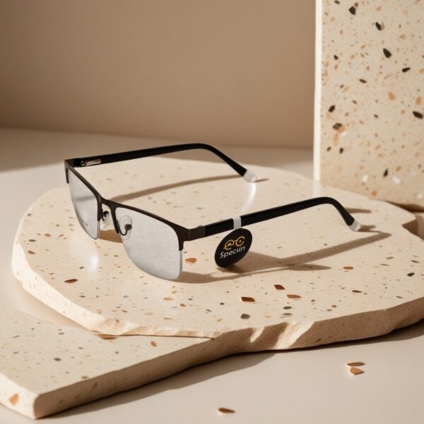 Specsin Men's Rectangular Semi-Rimless Eyeglasses | Lightweight Metal Half-Frame Spectacles in Matte Brown - Image 2
