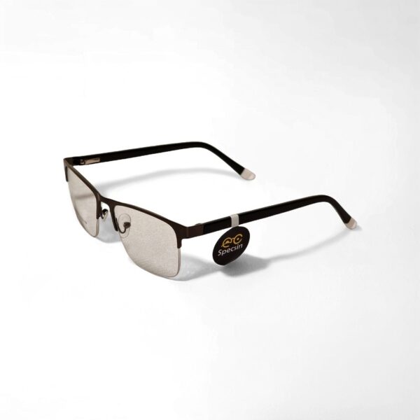 Specsin Men's Rectangular Semi-Rimless Eyeglasses | Lightweight Metal Half-Frame Spectacles in Matte Brown - Image 3