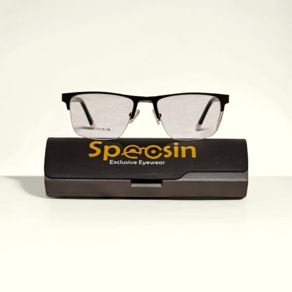 Specsin Men's Rectangular Semi-Rimless Eyeglasses | Lightweight Metal Half-Frame Spectacles in Matte Brown - Image 4