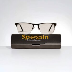 Specsin Men's Rectangular Semi-Rimless Eyeglasses | Lightweight Metal Half-Frame Spectacles in Matte Brown