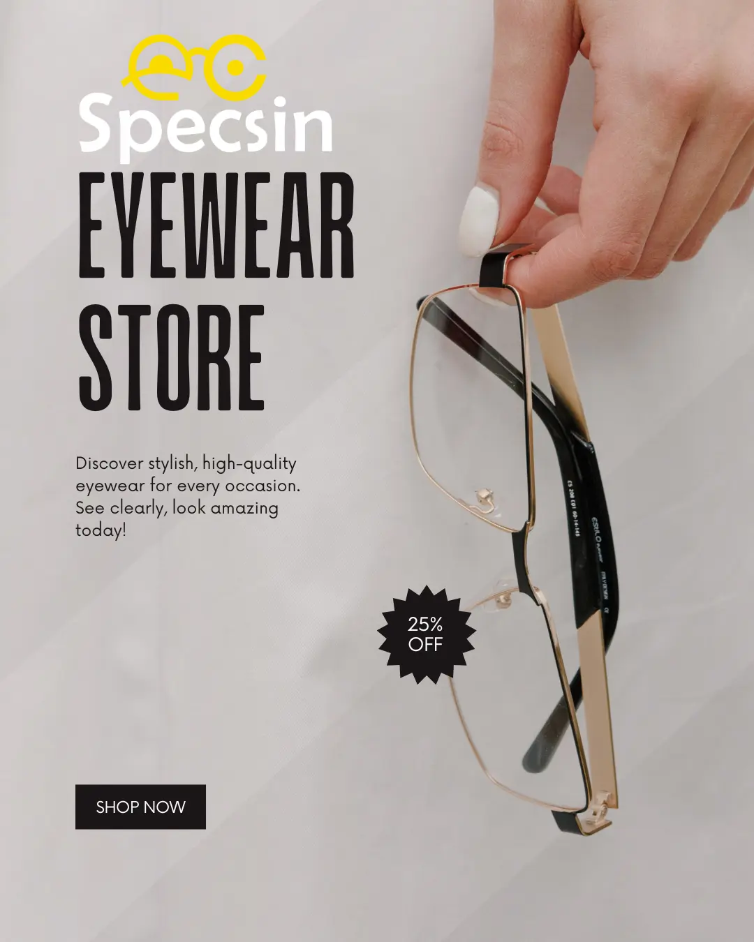 Beige and Black Simple Eyewear Store Sale Promotion Instagram Post