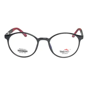 TAG Hills Oculus Flexible TR90 Round Eyeglasses – Black & Sport Red (Model THOS1511)