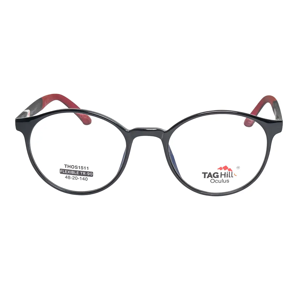 TAG Hills Oculus Flexible TR90 Round Eyeglasses – Black & Sport Red (Model THOS1511)