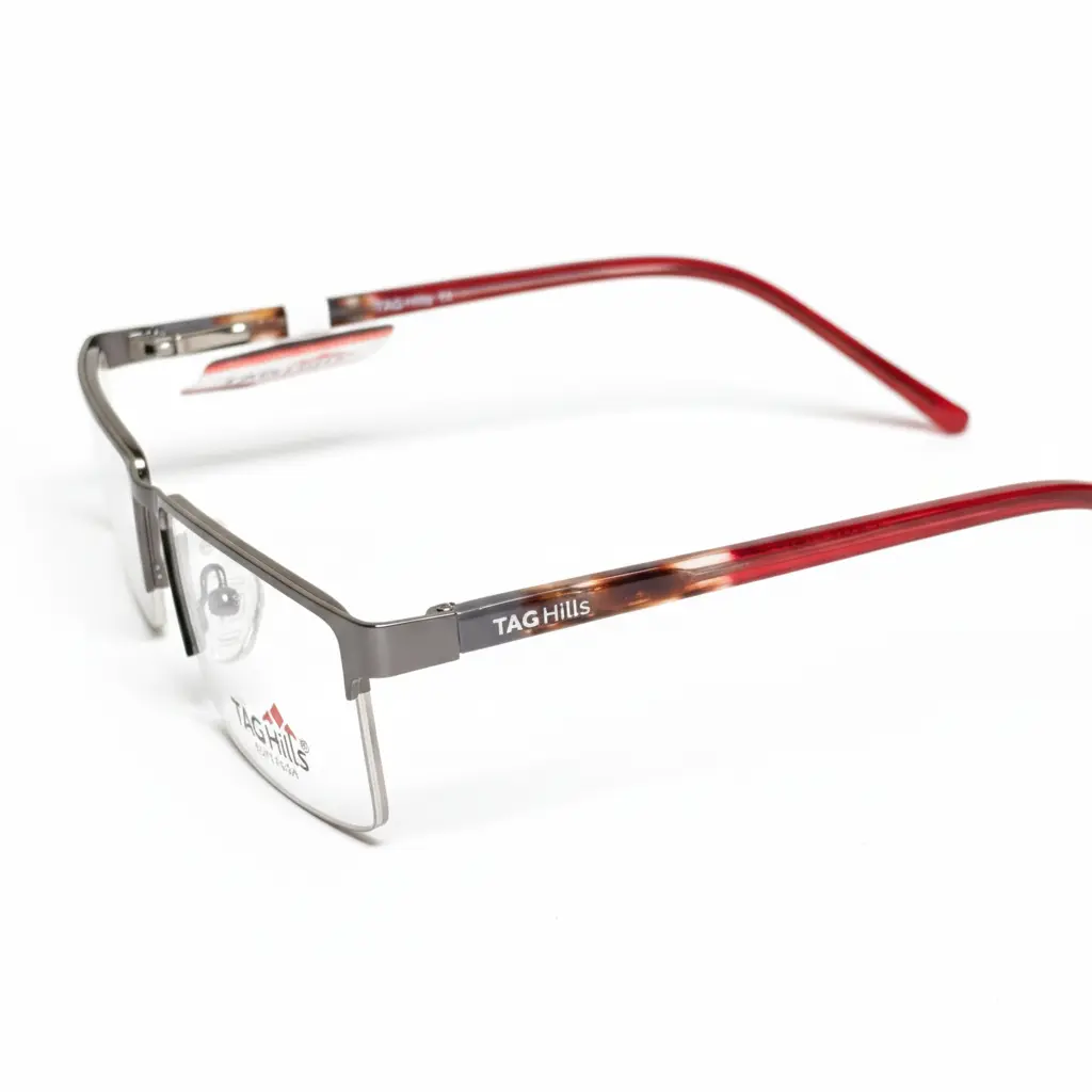 Tag Hills Superior Half-Rim Rectangular Frames – Gunmetal with Red Tortoise Temples (THS202) - Image 3